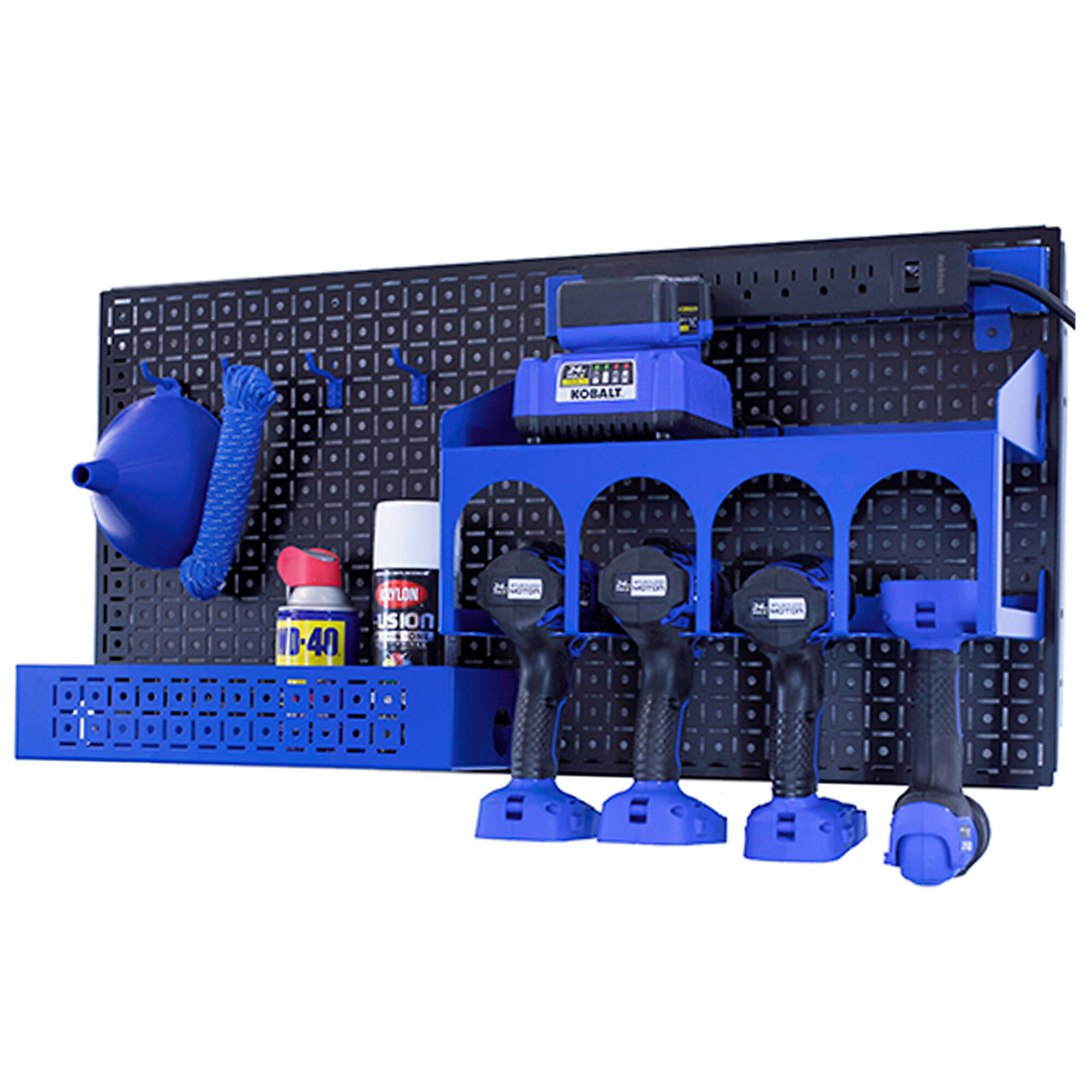 OmniWall Metal Pegboard Storage Kit - 32in. x 16in., Galvanized Steel, 10ft. Power Strip, Model# CGS-KIT-HPWR
